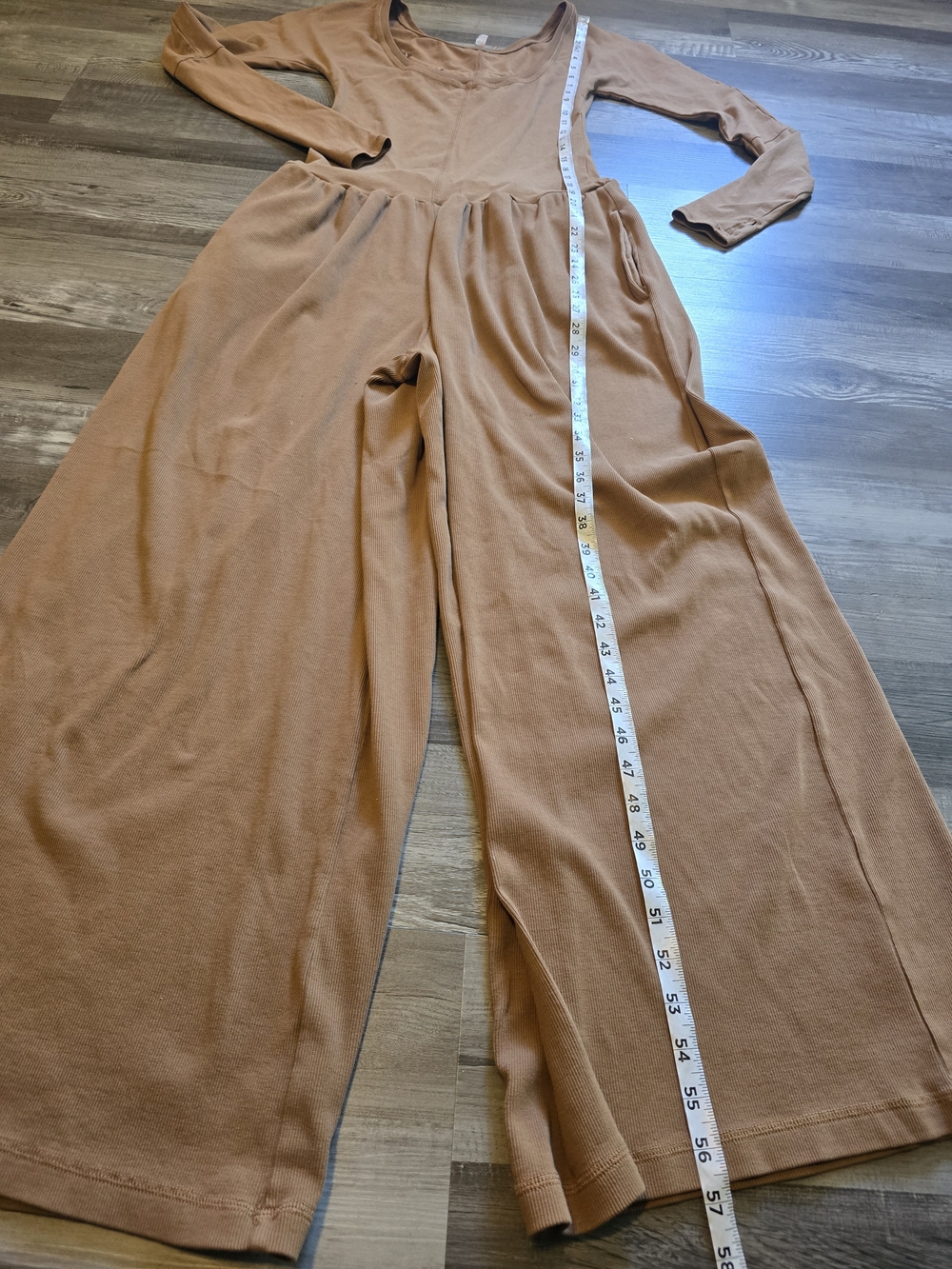 Free People FP Movement Hot Shot Wide Leg Long Sleeve Jumpsuit Tan Medium - Picture 2 of 12